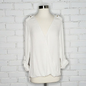 [Michael Kors] White and Gold Surplice Top